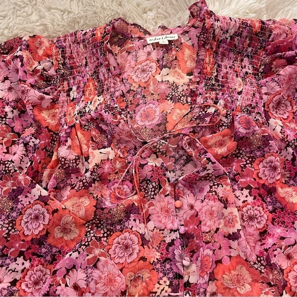 For Love & Lemons Grace Blouse Carnation Floral Small Pink - Picture 3 of 9